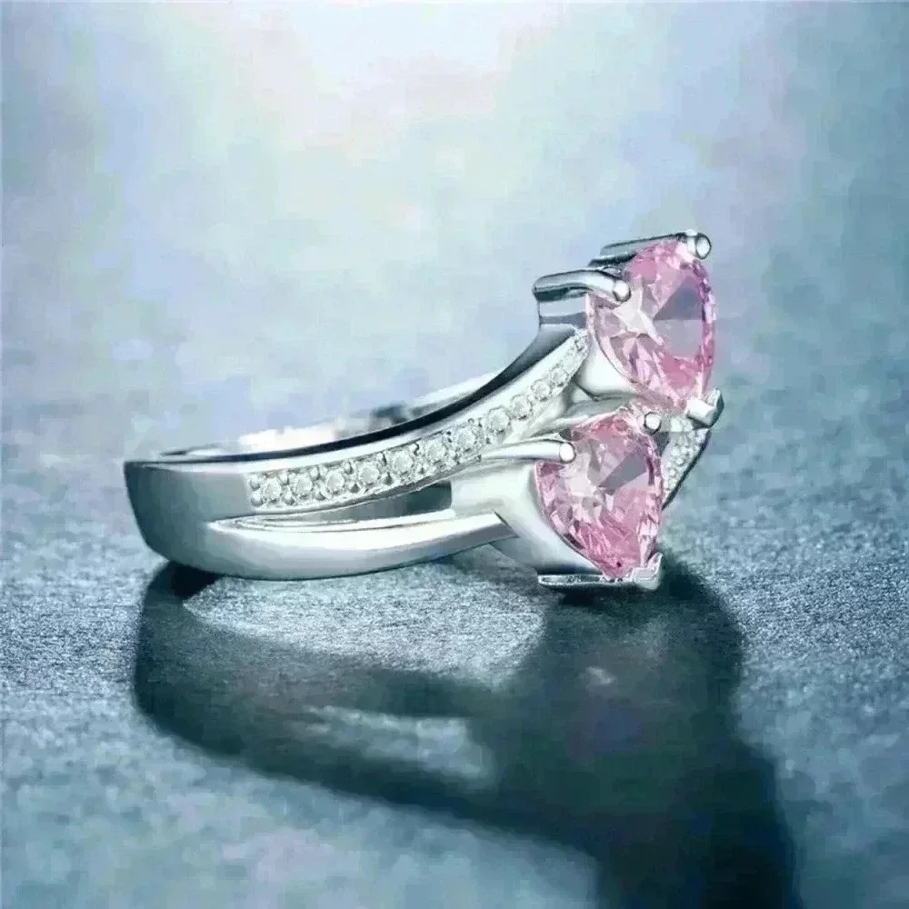 💥925 Silver Plated Pink Heart Cut Emerald Exquisite Ring, GPMB1528